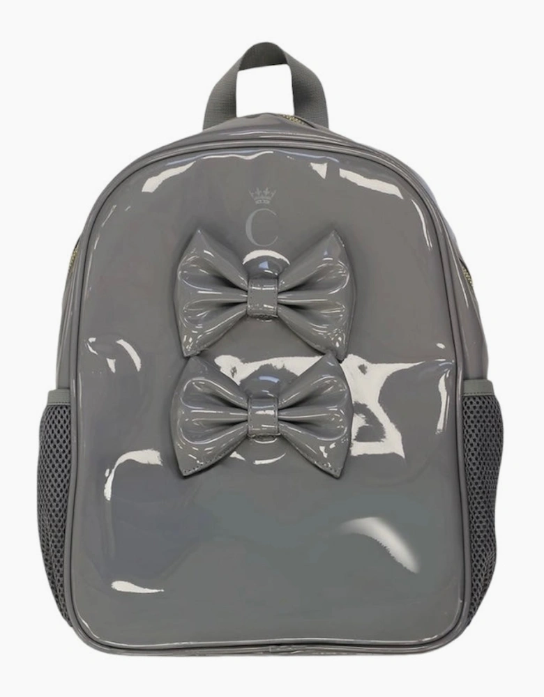 Girls Grey Patent School Backpack