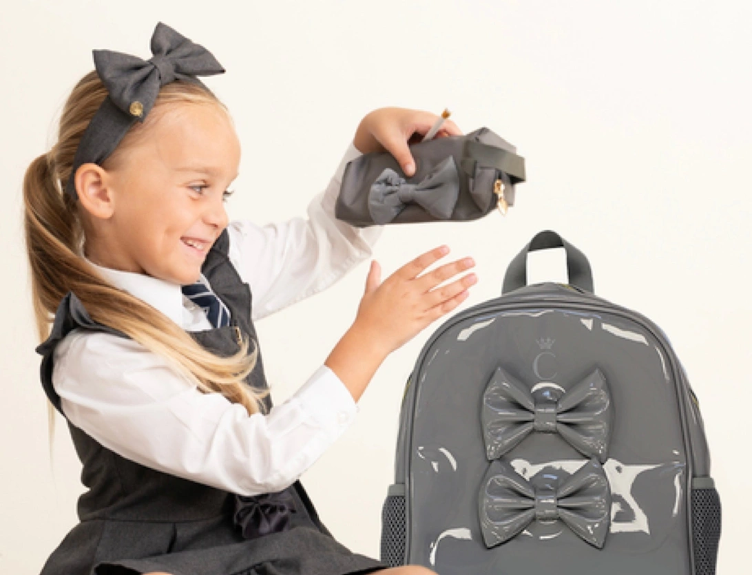 Girls Grey Patent School Backpack