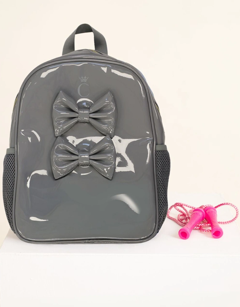 Girls Grey Patent School Backpack