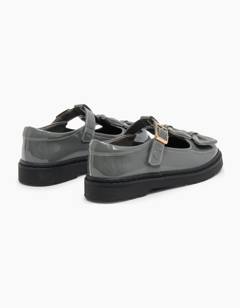 Girls Grey Patent T-Bar School Shoes