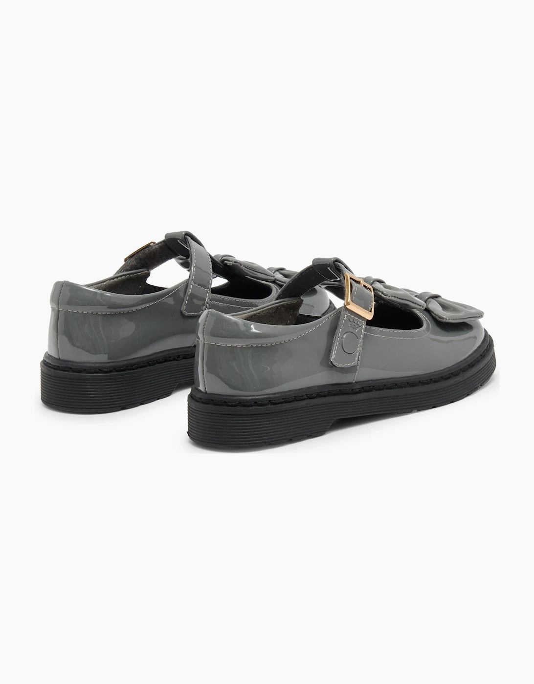 Girls Grey Patent T-Bar School Shoes