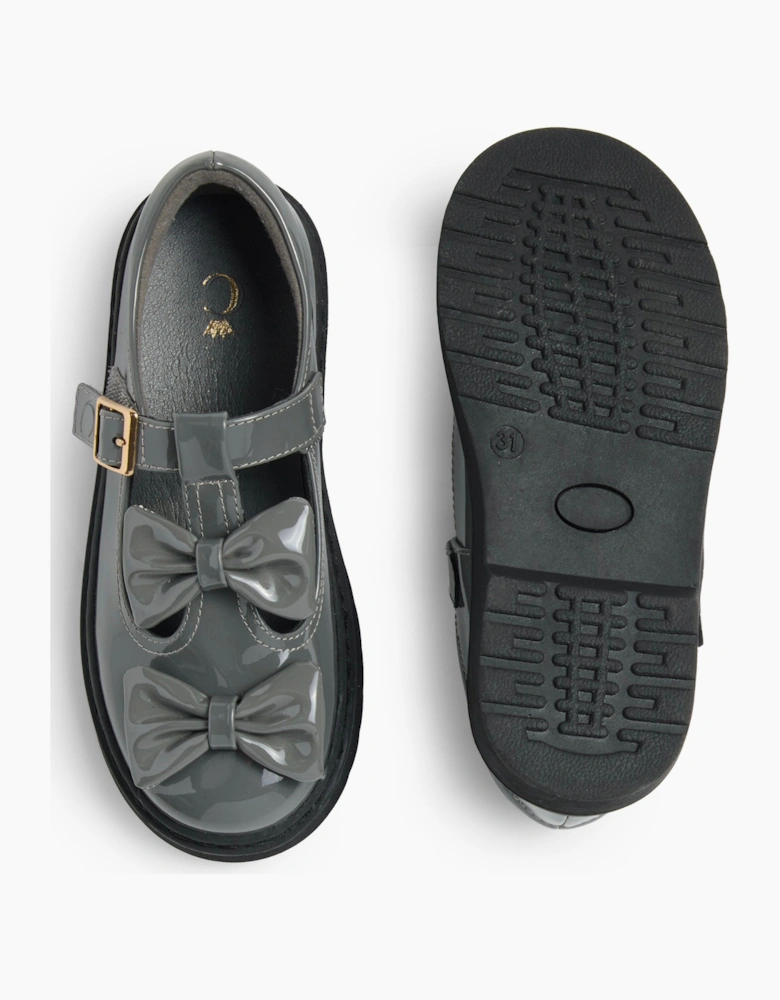 Girls Grey Patent T-Bar School Shoes