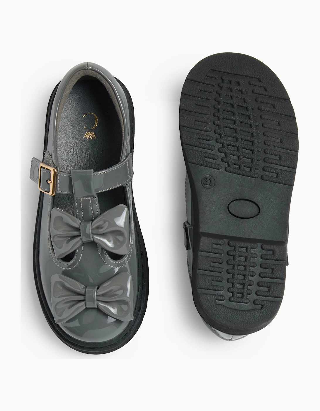 Girls Grey Patent T-Bar School Shoes, 8 of 7