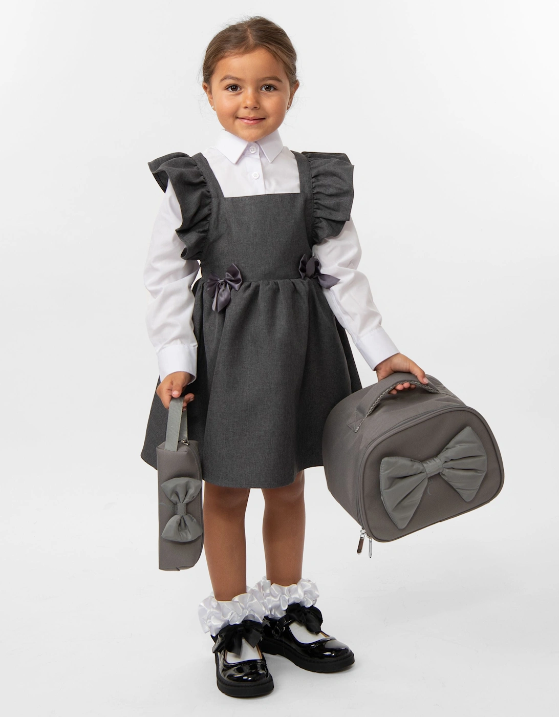 Girls Grey School Pinafore Dress