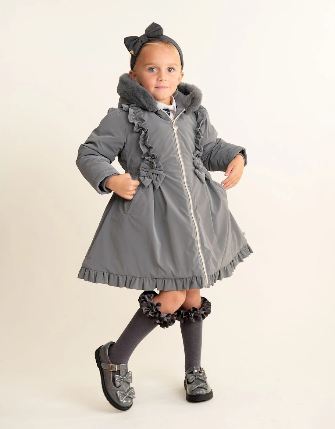 Girls Grey School Twill Coat