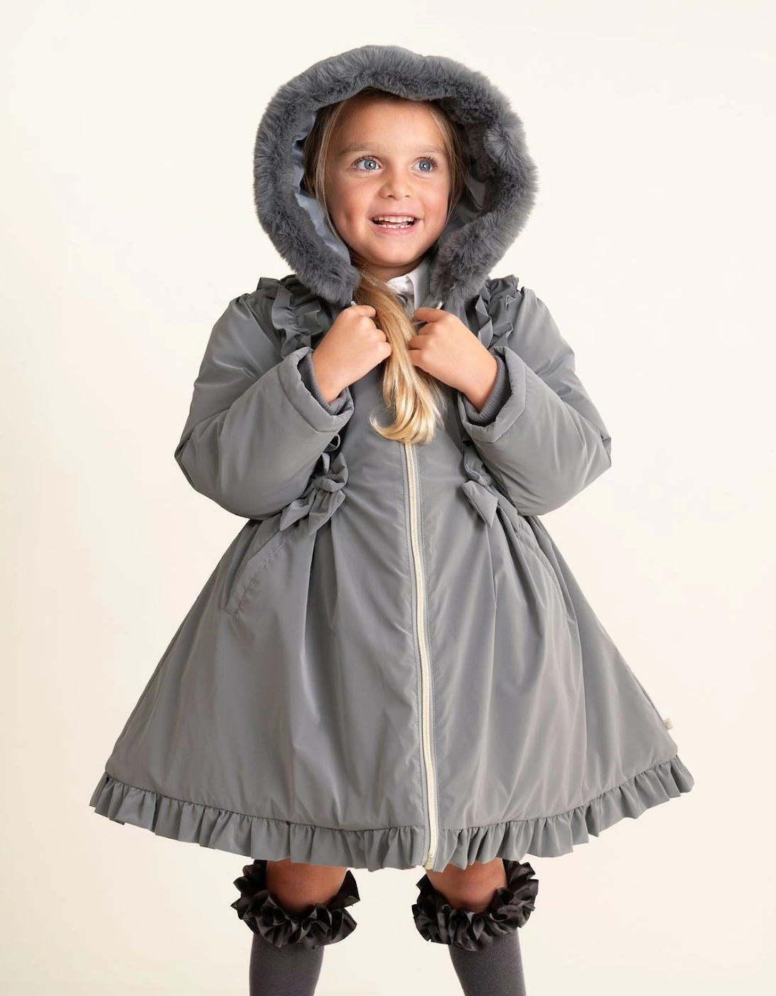 Girls Grey School Twill Coat