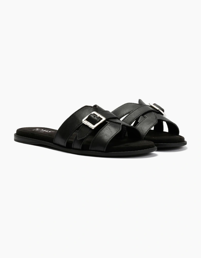 TOMS Sol Mule Leather Women's Black Sandals
