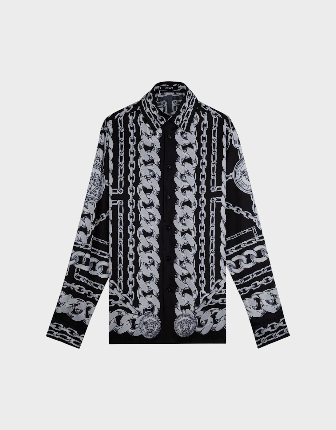 Versace Men's Black/Grey Medusa Chain Twill Shirt  40/Regular L