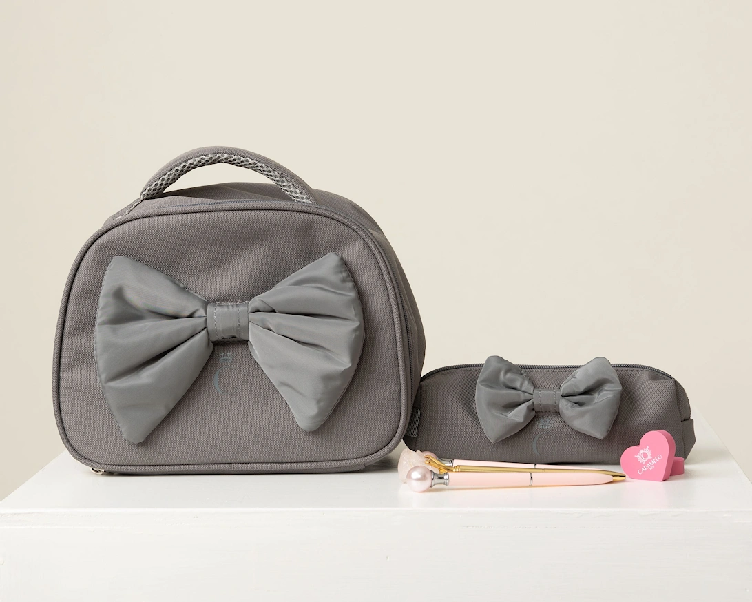 Girls Grey Bow School Pencil Case