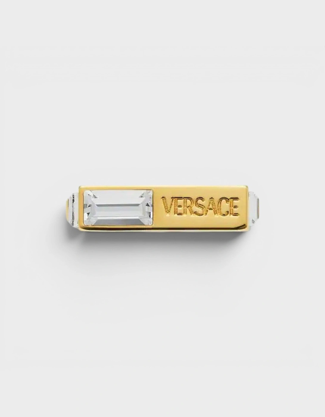Logo Engraved Crystal Embellished Ring Gold
