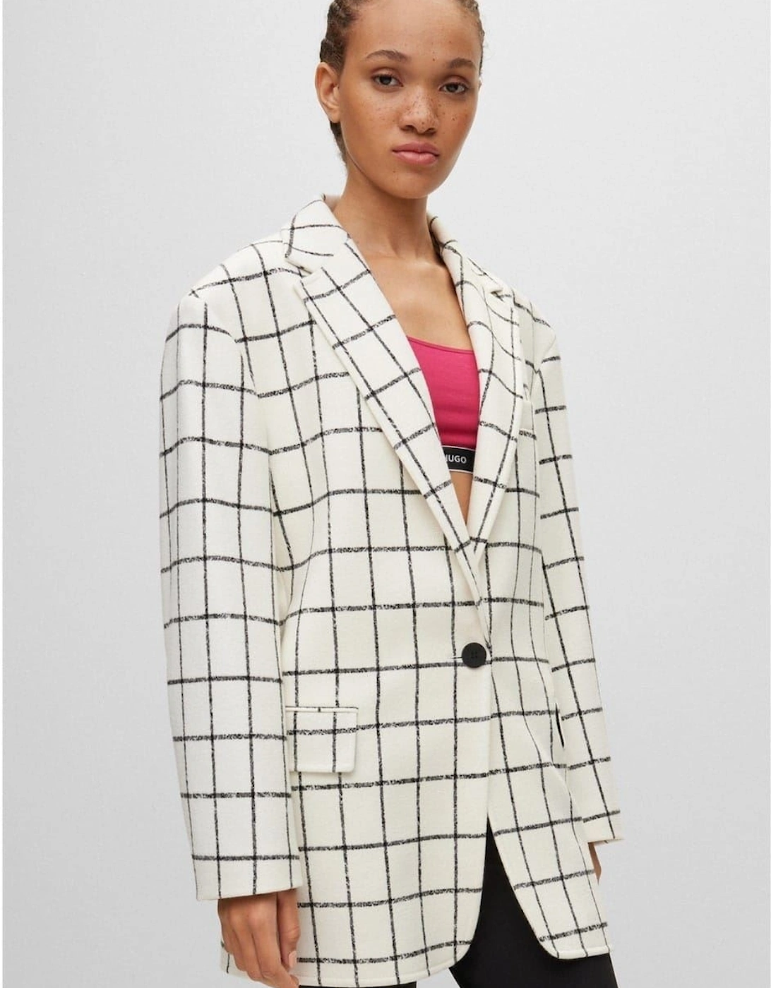 Azulla Checkerboard Relaxed Fit Suit Jacket