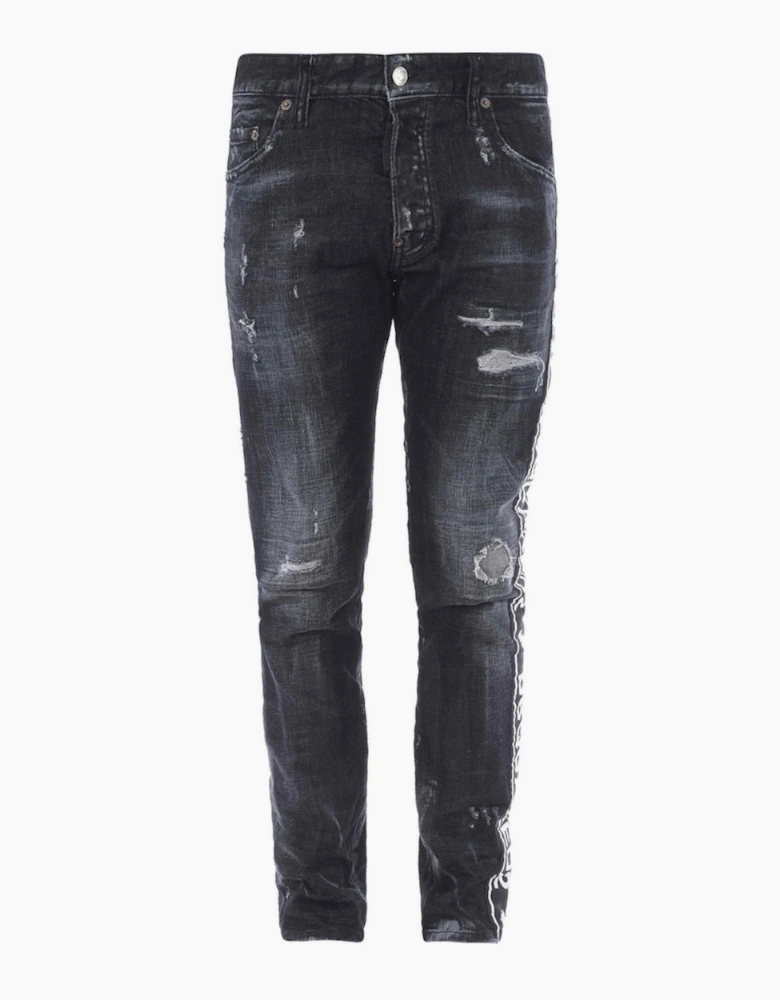 Dsquared2 Skater Jean Taped Hem Black Denim Pants