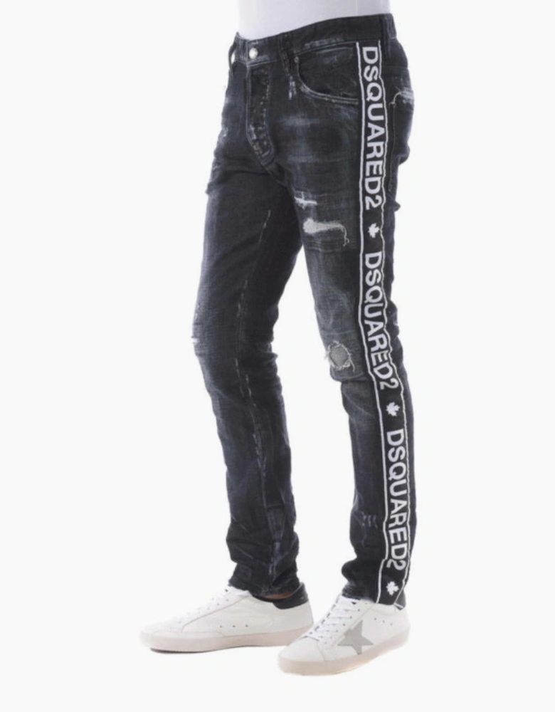 Dsquared2 Skater Jean Taped Hem Black Denim Pants