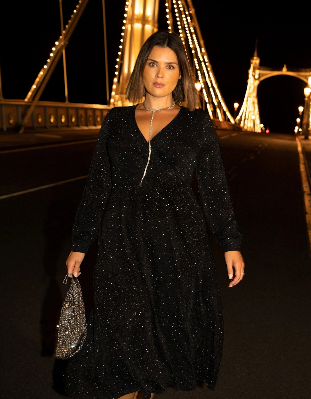 Black Jersey Sparkle Wrap Dress