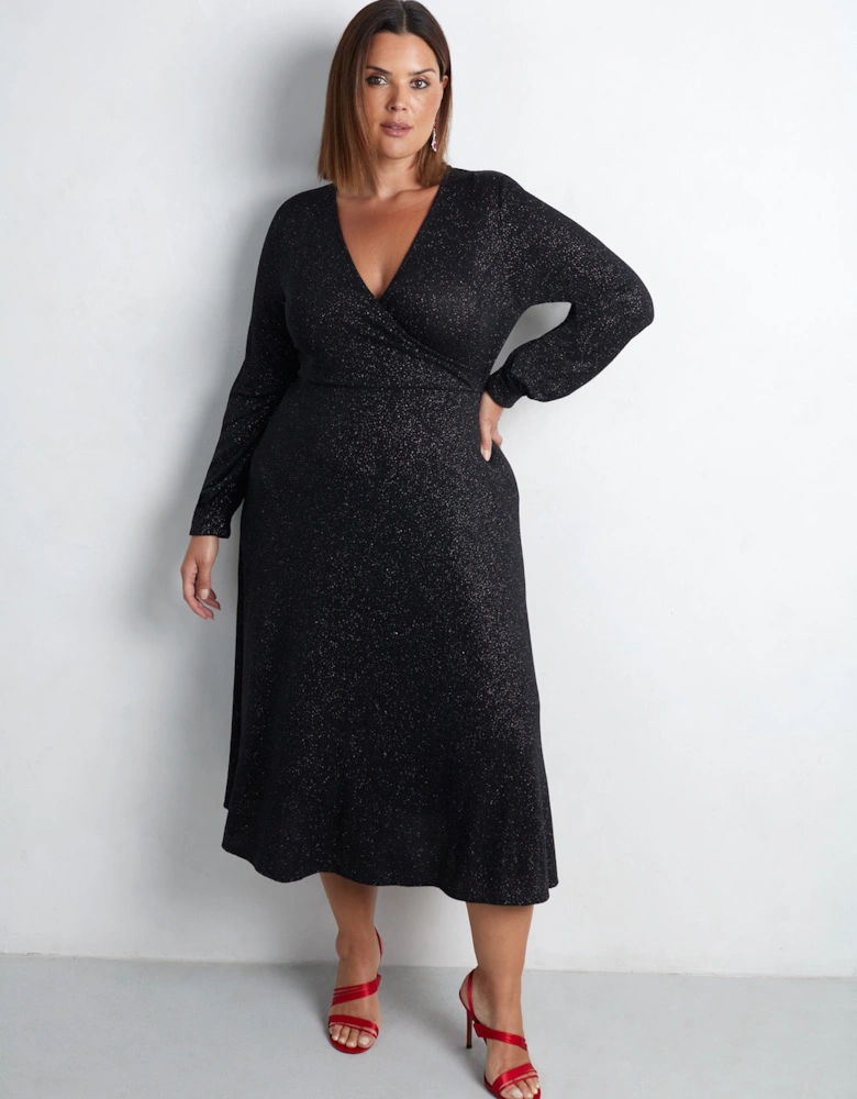 Black Jersey Sparkle Wrap Dress