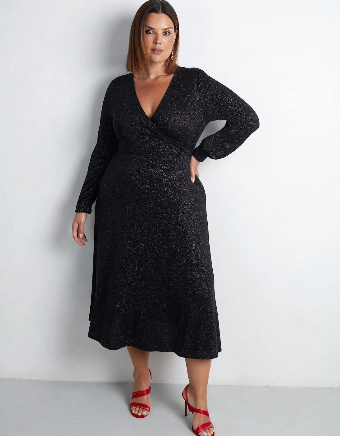 Black Jersey Sparkle Wrap Dress