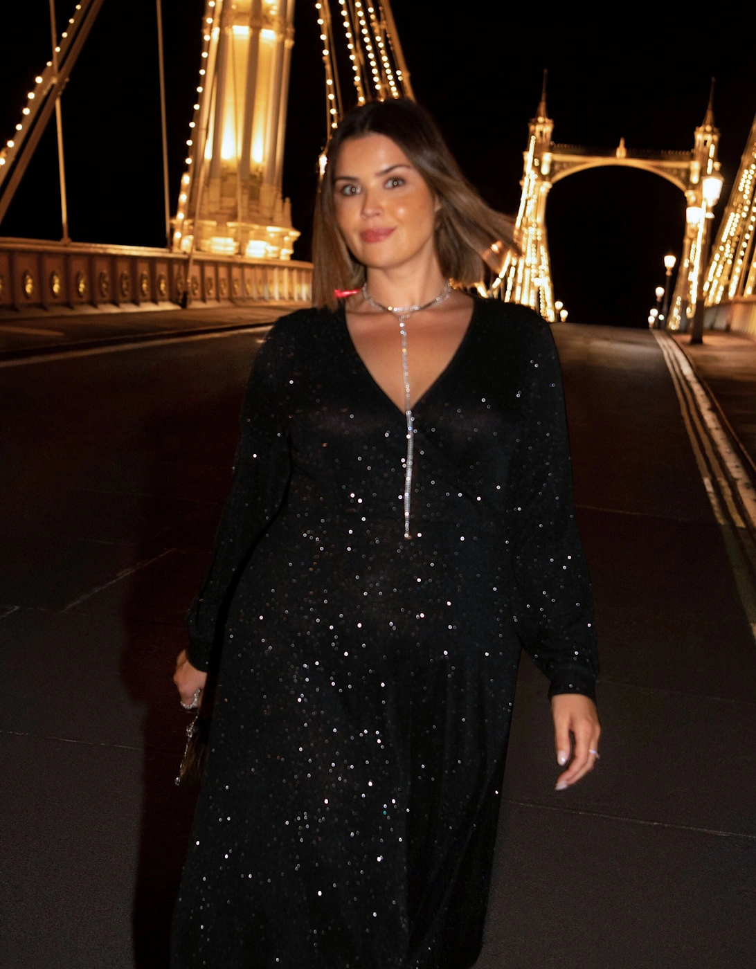 Black Jersey Sparkle Wrap Dress