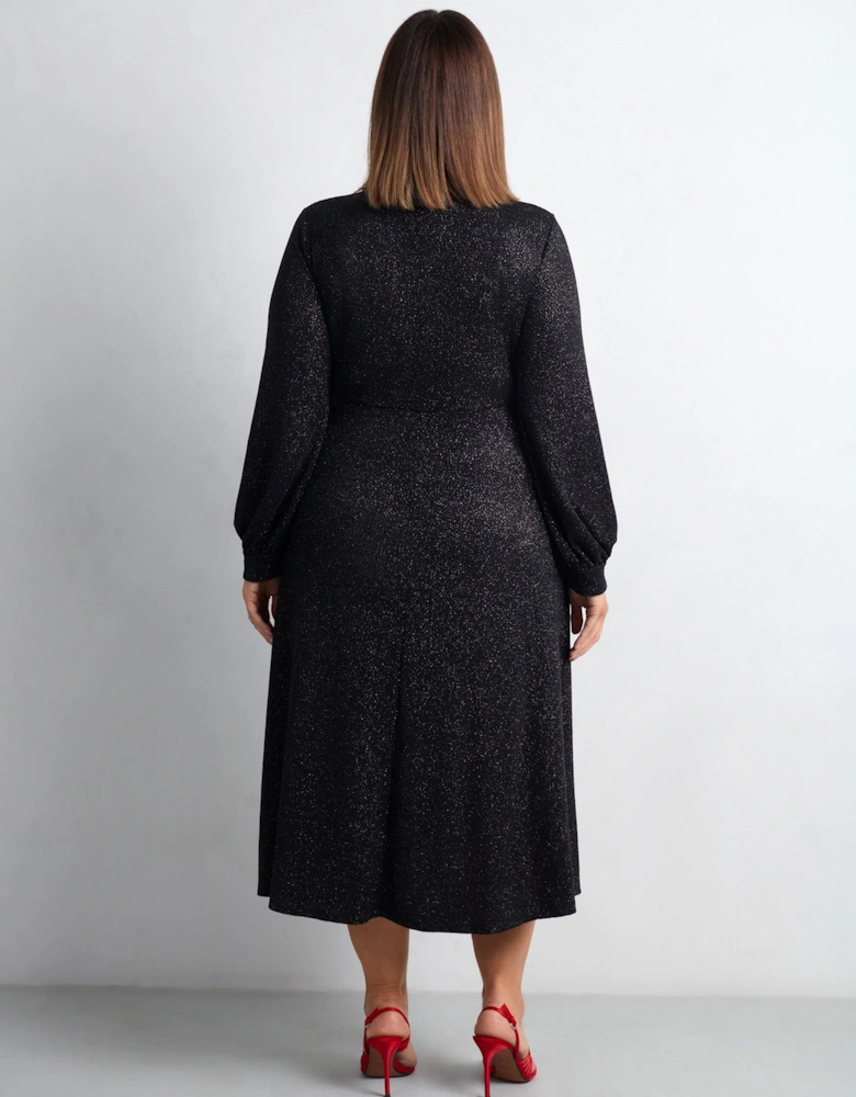 Black Jersey Sparkle Wrap Dress