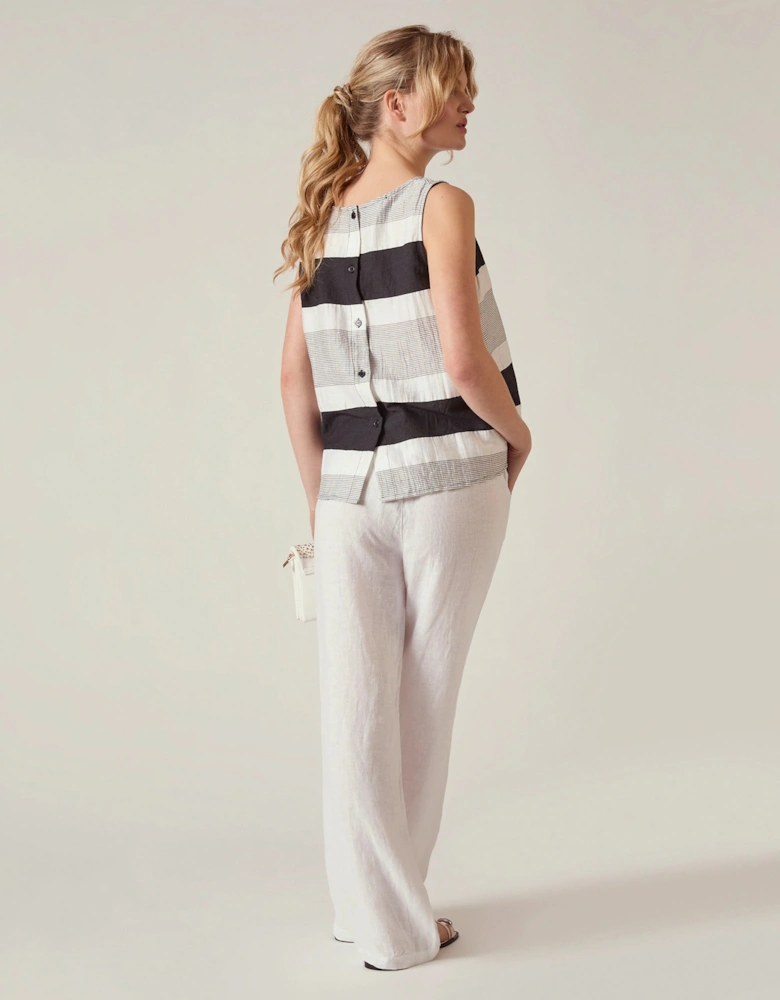 Striped Linen Blend Sleeveless Button-Back Top