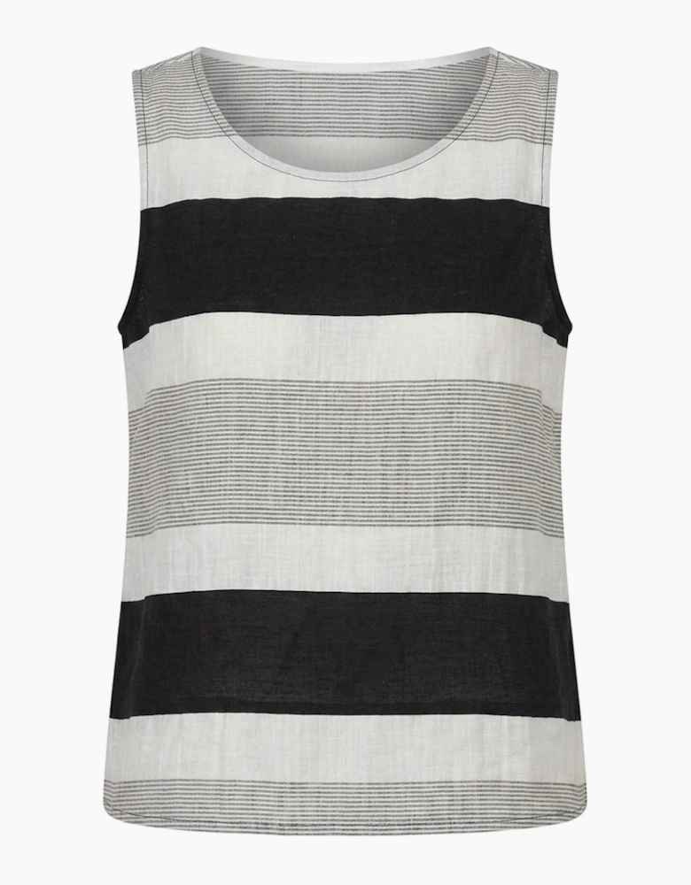 Striped Linen Blend Sleeveless Button-Back Top