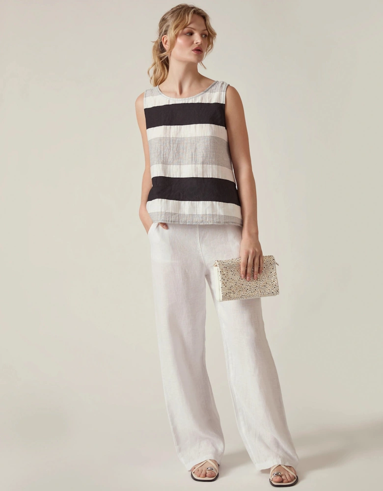 Striped Linen Blend Sleeveless Button-Back Top