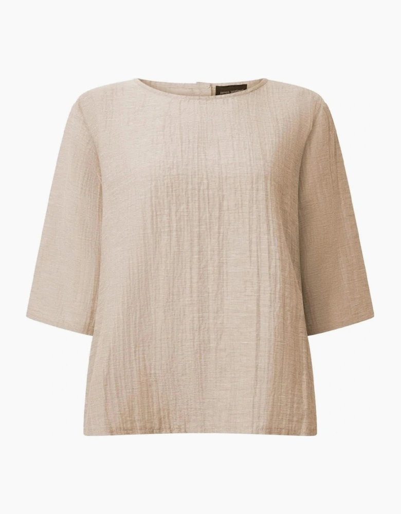 Beige Linen Blend Button-Back Top