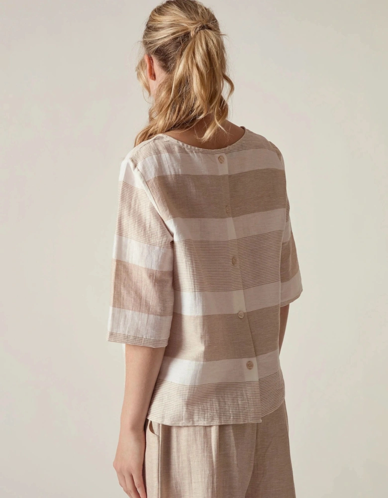 Striped Linen Blend Button-Back Top