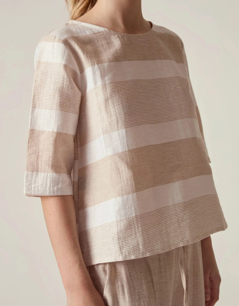 Striped Linen Blend Button-Back Top