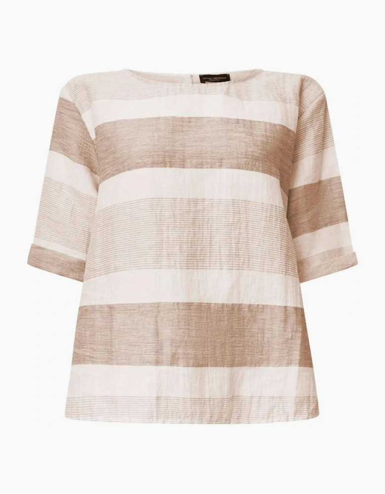 Striped Linen Blend Button-Back Top
