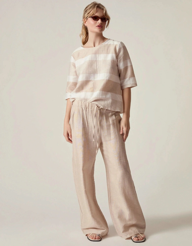 Striped Linen Blend Button-Back Top