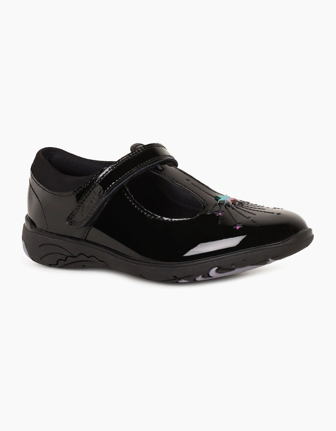 Clarks Girls Black  Relda Magic K School Shoes - Size 12.5/F (Standard) Kids
