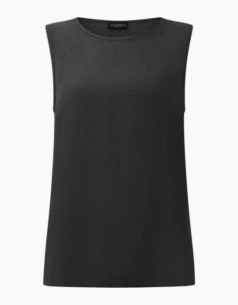 Black Linen Blend Sleeveless Button-Back Top