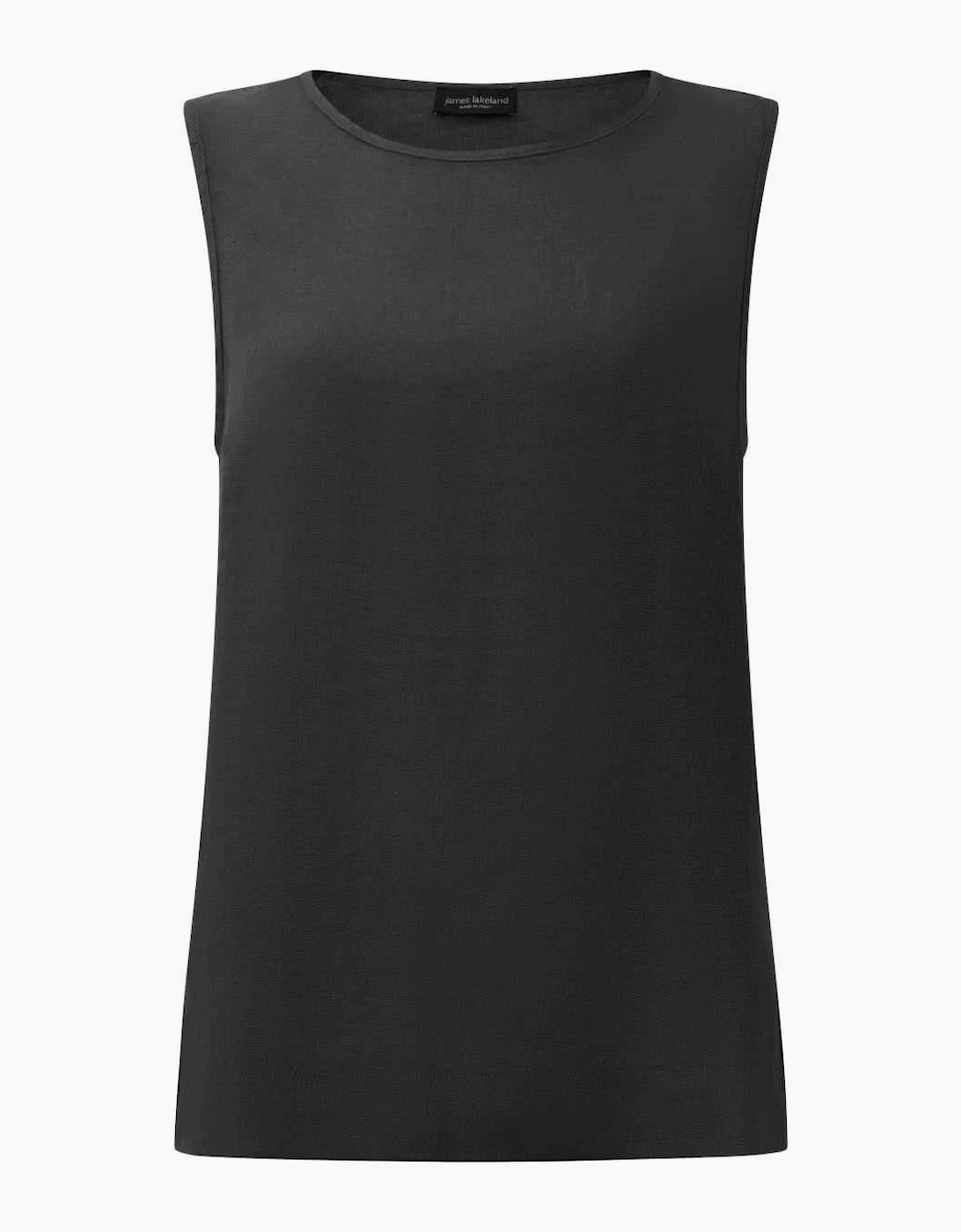 Black Linen Blend Sleeveless Button-Back Top