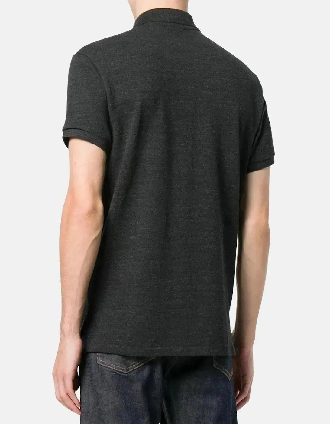 RALPH LAUREN MENS CUSTOM SLIM FIT MESH POLO SHIRT BLACK MARL HEATHER