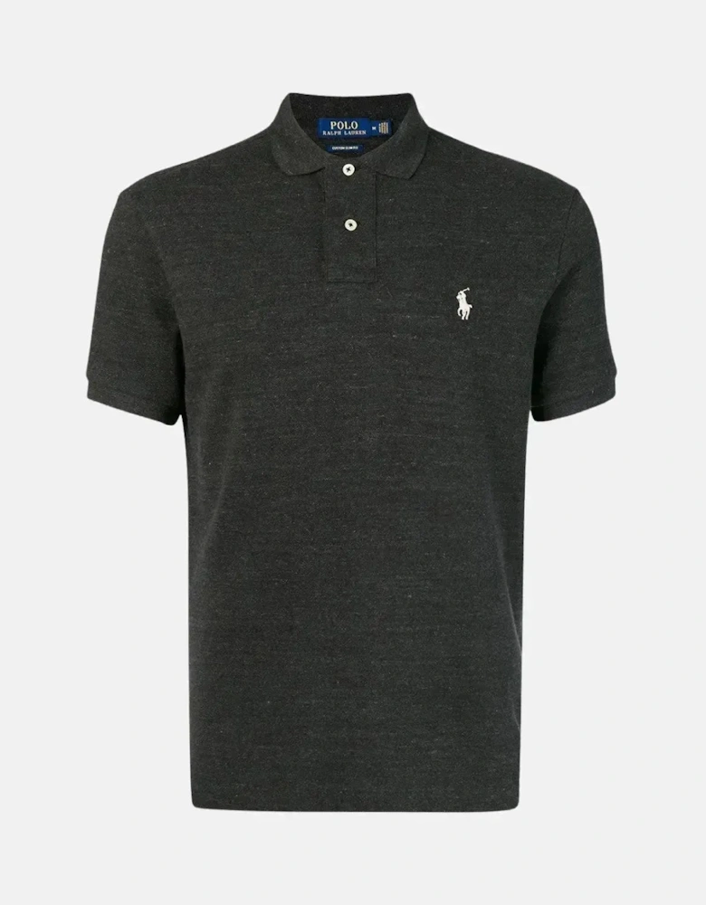 RALPH LAUREN MENS CUSTOM SLIM FIT MESH POLO SHIRT BLACK MARL HEATHER