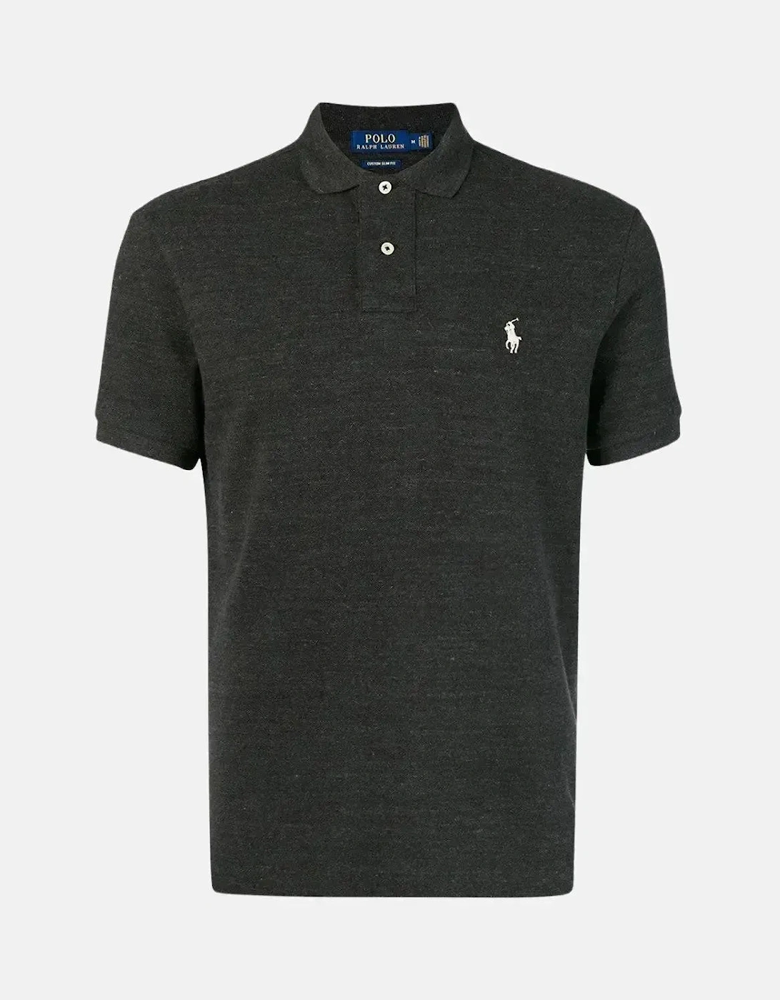 RALPH LAUREN MENS CUSTOM SLIM FIT MESH POLO SHIRT BLACK MARL HEATHER