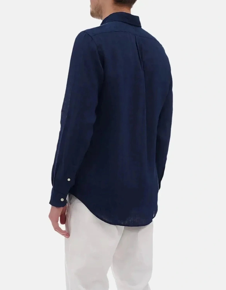 RALPH LAUREN CUSTOM FIT LINEN SHIRT NEWPORT NAVY