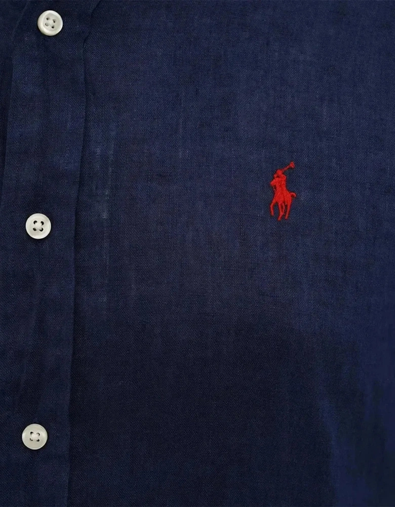 RALPH LAUREN CUSTOM FIT LINEN SHIRT NEWPORT NAVY