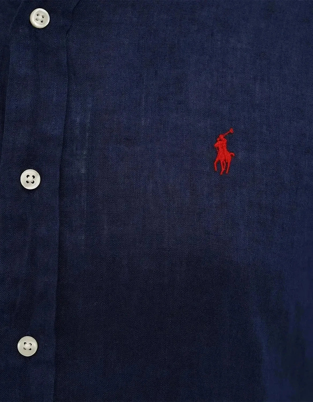 RALPH LAUREN CUSTOM FIT LINEN SHIRT NEWPORT NAVY