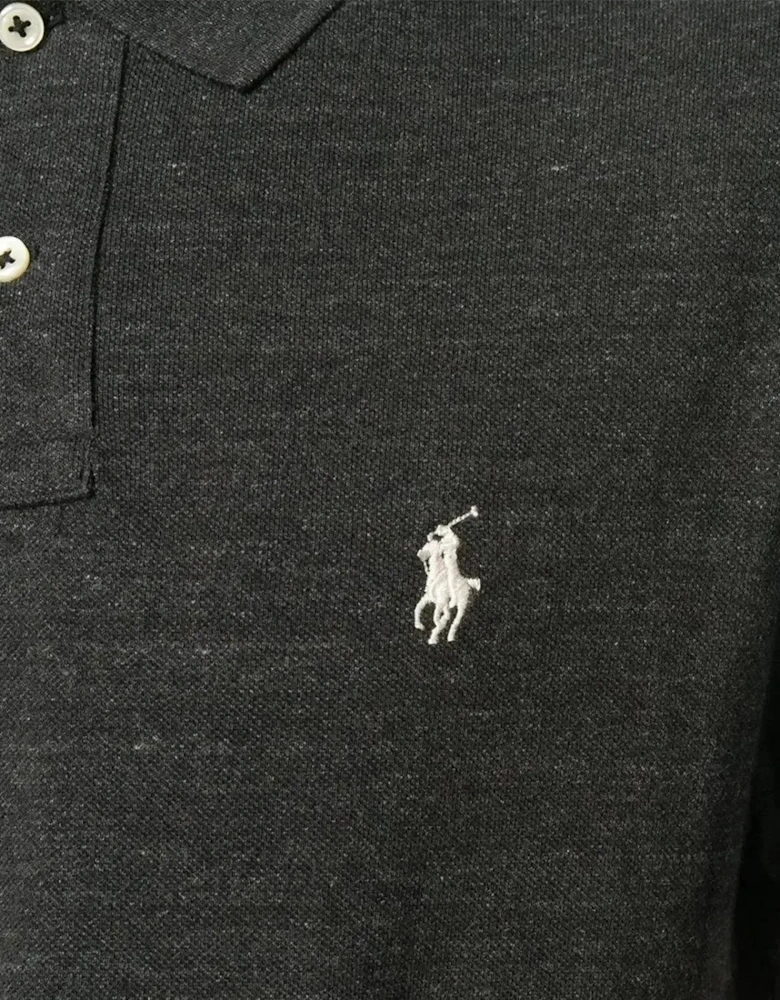 RALPH LAUREN MENS CUSTOM SLIM FIT MESH POLO SHIRT BLACK MARL HEATHER