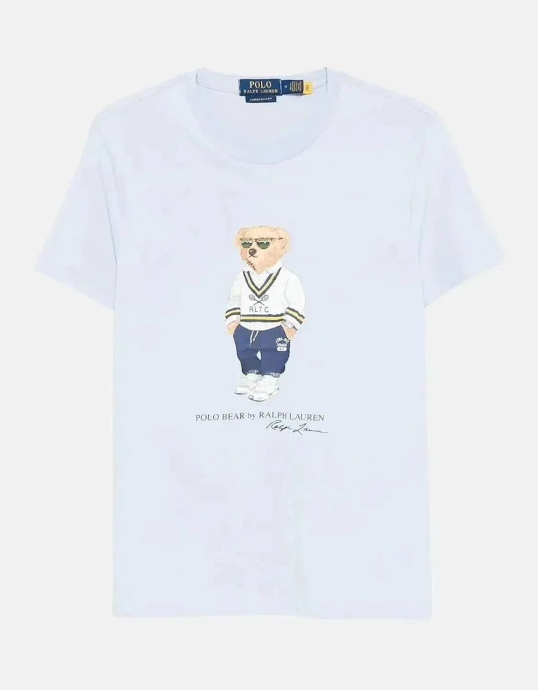 RALPH LAUREN MENS CUSTOM SLIM FIT TENNIS POLO BEAR T-SHIRT CORNFLOWER BLUE