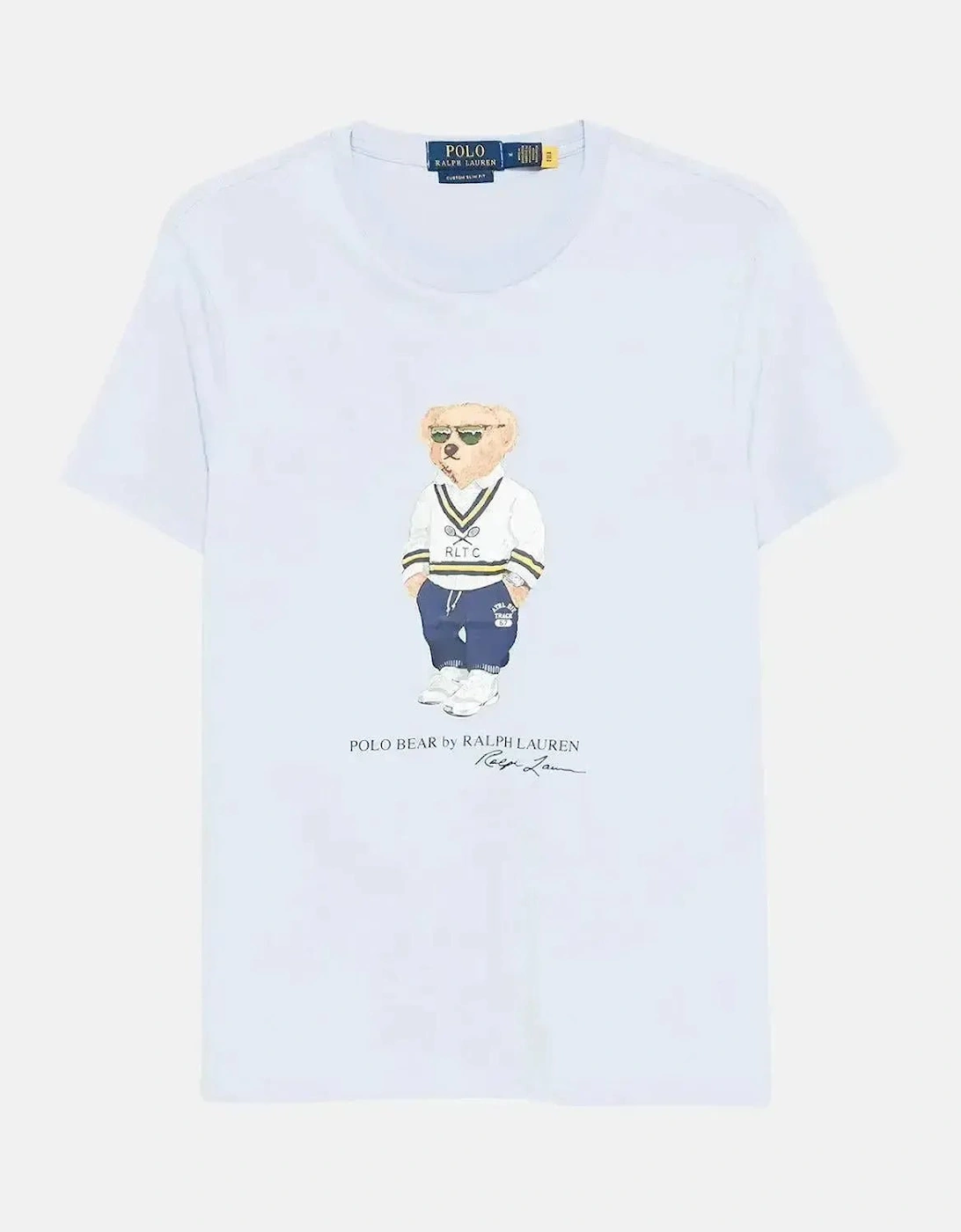 RALPH LAUREN MENS CUSTOM SLIM FIT TENNIS POLO BEAR T-SHIRT CORNFLOWER BLUE