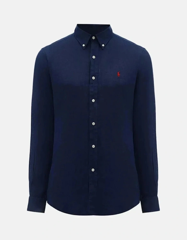 RALPH LAUREN CUSTOM FIT LINEN SHIRT NEWPORT NAVY
