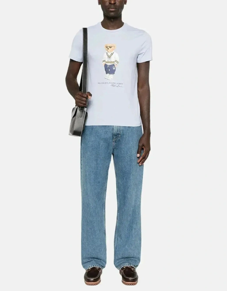 RALPH LAUREN MENS CUSTOM SLIM FIT TENNIS POLO BEAR T-SHIRT CORNFLOWER BLUE