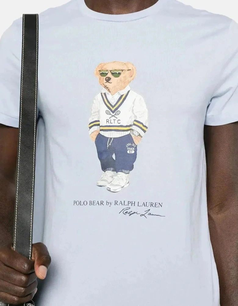 RALPH LAUREN MENS CUSTOM SLIM FIT TENNIS POLO BEAR T-SHIRT CORNFLOWER BLUE