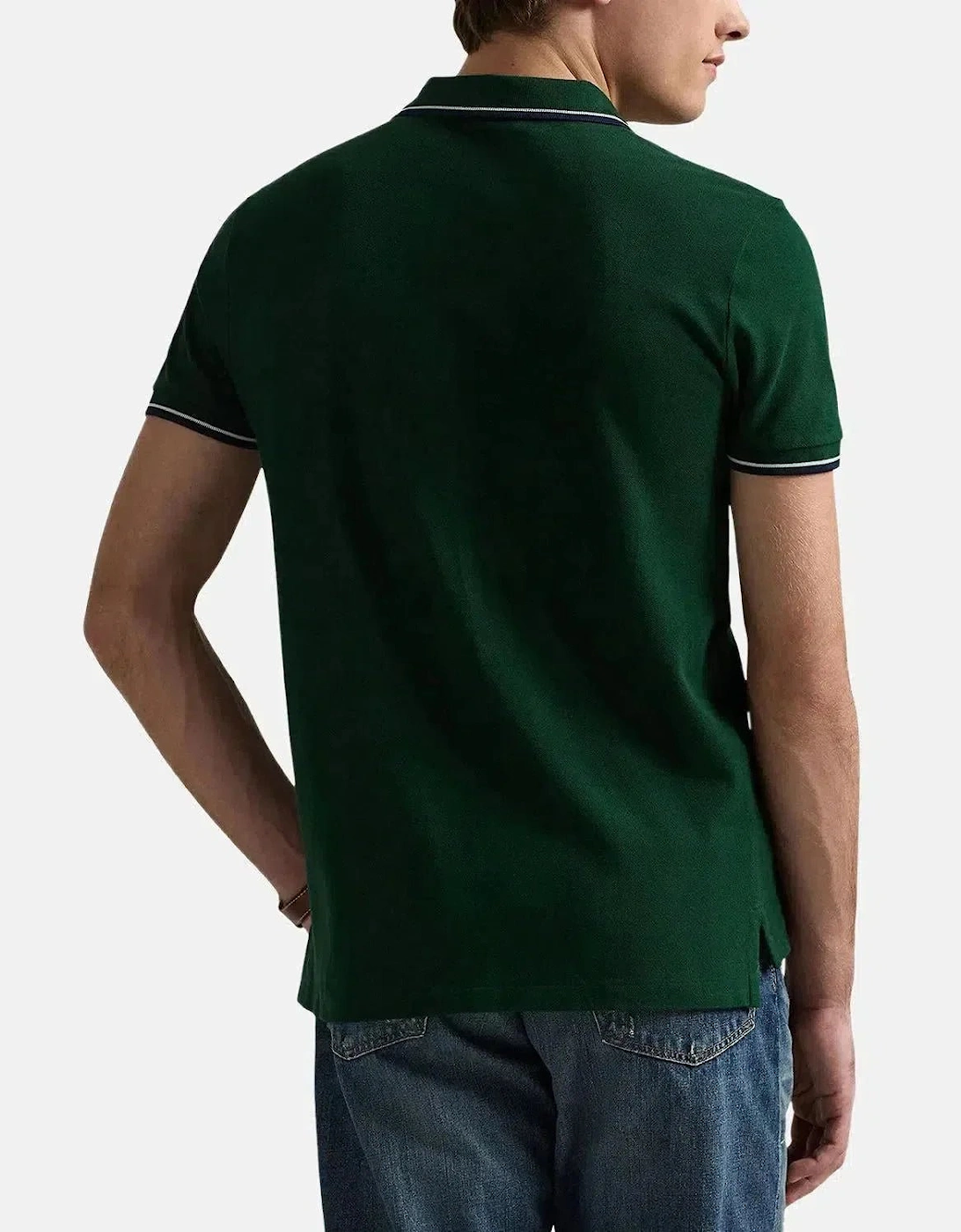 RALPH LAUREN CUSTOM SLIM FIT MESH TIPPED POLO SHIRT MOSS