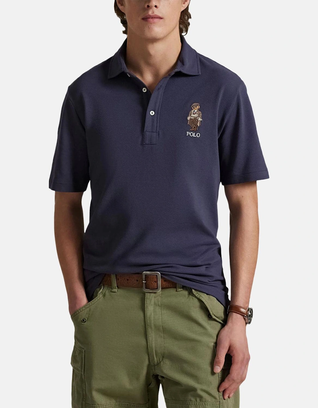 RALPH LAUREN CUSTOM SLIM FIT POLO BEAR POLO SHIRT FADED BLUE HRTG BEAR