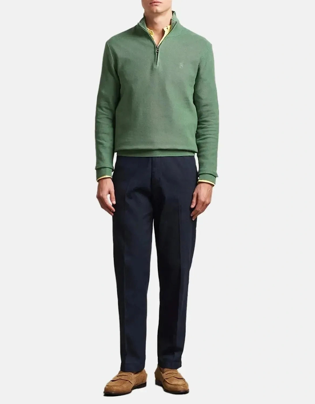 RALPH LAUREN MENS MESH KNIT COTTON 1/4 ZIP JUMPER FATIGUE