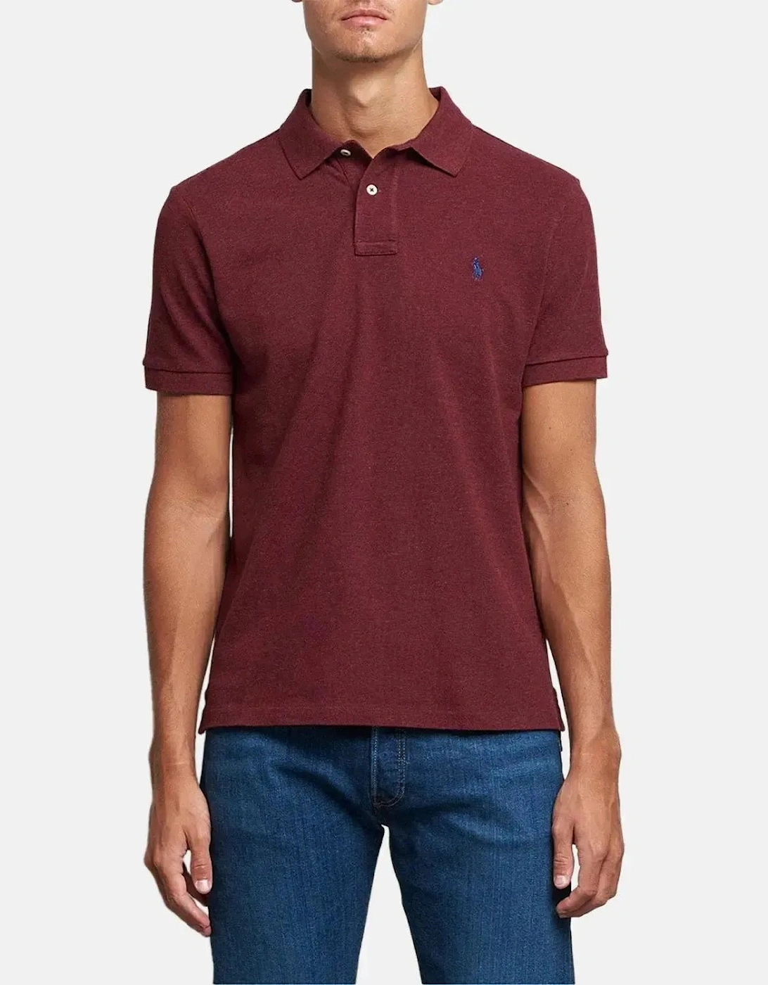 RALPH LAUREN MENS CUSTOM SLIM FIT MESH POLO SHIRT SPRING WINE HEATHER