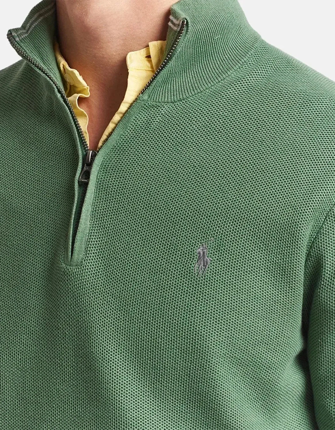 RALPH LAUREN MENS MESH KNIT COTTON 1/4 ZIP JUMPER FATIGUE